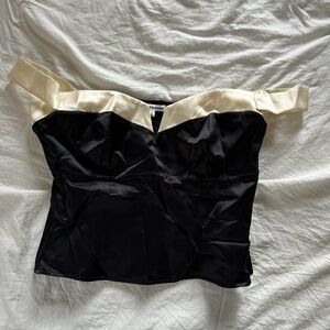 Reformation Black and Cream Satin Top